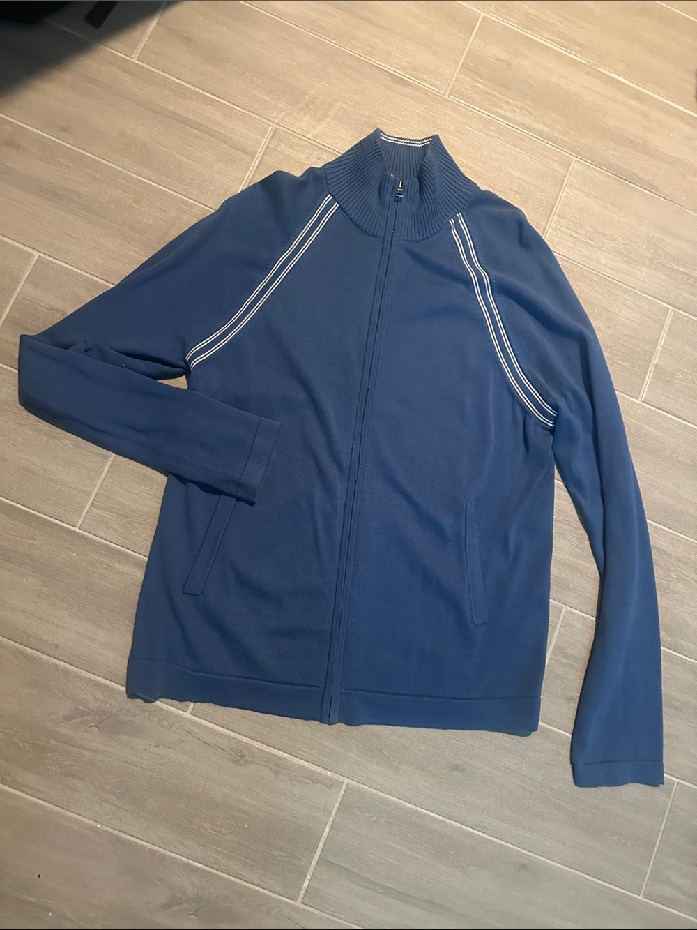 Banana Republic Blue Zip-Front Lightweight Jacket with White Stripe